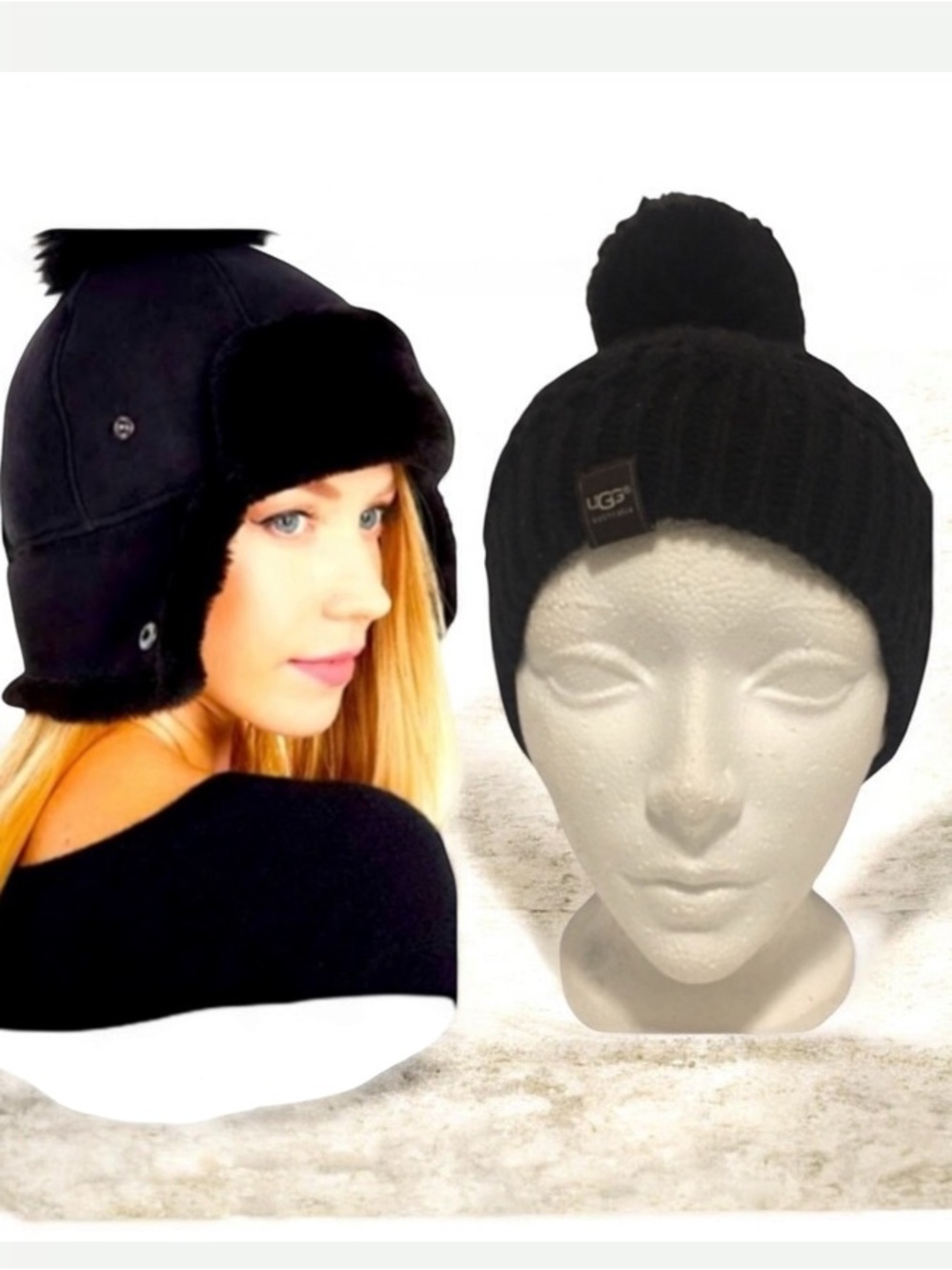 UGG 2 Black Winter Hats Size OS